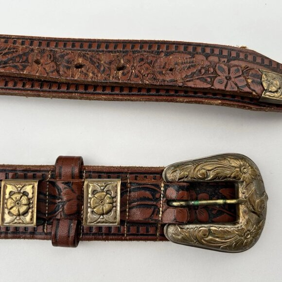 Vtg 70s Ranchcraft 3257 Western Floral Boho Horse Tooled Leather Belt Womens 34 - Picture 4 of 15